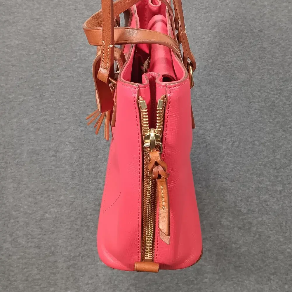 Dooney & Bourke Saffiano Leather Tote Bag Coral Pink Tassel Zip Pocket Wristlet